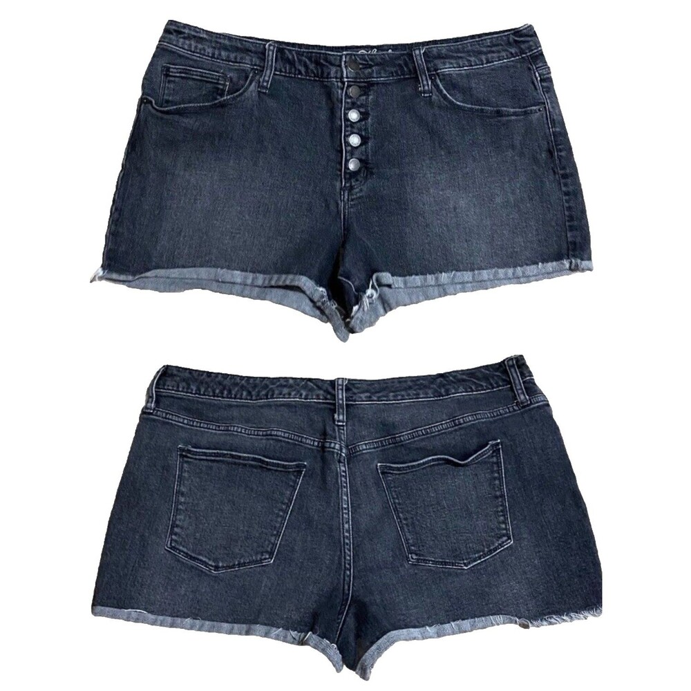 Universal Thread Women 16 Black Denim Cutoff Shorts High Rise Button Fly Raw Hem